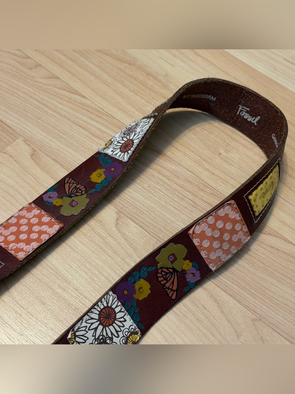 Fossil Patchwork Vintage Brown Genuine Leather Women's Belt Size Medium - Picture 4 of 6